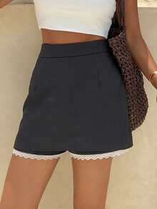 DAZY Women's Solid Color A-Line Mini Skirt, Casual Vacation Summer Date Night Work Daily Denim And White - Grey - View 4