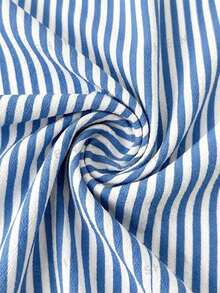 SHEIN Clasi Women's Retro Blue White Stripe Blazer Jacket,Summer Casual Office Navy Style Contrast Color Print Pattern Elegant Chic For Work Commute,Weddings - Multicolor - View 5