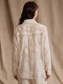 Anewsta Blusa de manga larga elegante y delicada con bordado jacquard para mujer - Albaricoque - Ver 2