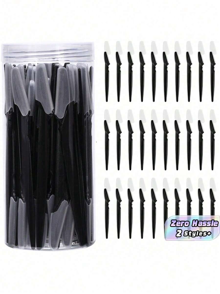 30/40pcs Unisex Face Razor, Multi-Purpose Eyebrow Trimmer, Facial Hair Removal Tool, Silicone Protected Eyebrow Trimmer, Easy Shaving Razor - Black - View 1