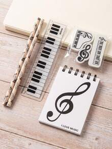 Joivida 1Pc/3Pcs Stationery Set, Holiday Event Gift, Piano Note Theme, Combo Including Pencils, Rulers, Erasers And Notebooks With Black-And-White Keyboard Patterns - Multicolor - View 10