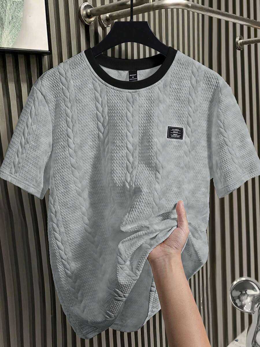 Manfinity Homme 男士字母图案圆领短袖针织休闲T恤 - 彩色 - 查看 1
