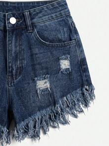 Plus Size Plain Simple Everyday Denim Shorts - Dark Wash - View 4