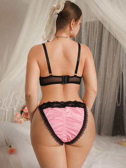 Plus Size Satin Ruched Lace Patchwork Minimalist Romantic Panties