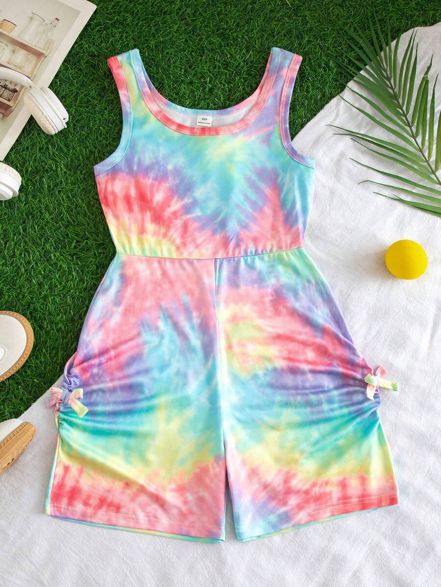 SHEIN Sparklyn 这款扎染无袖连体裤专为少女设计,是充满活力的夏季单品!扎染印花带来青春气息,宽松轻盈的剪裁更添舒适感。无论是搭配运动鞋进行户外活动还是健身锻炼,都能轻松展现少女休闲活泼的形象。 - 彩色 - 查看 1