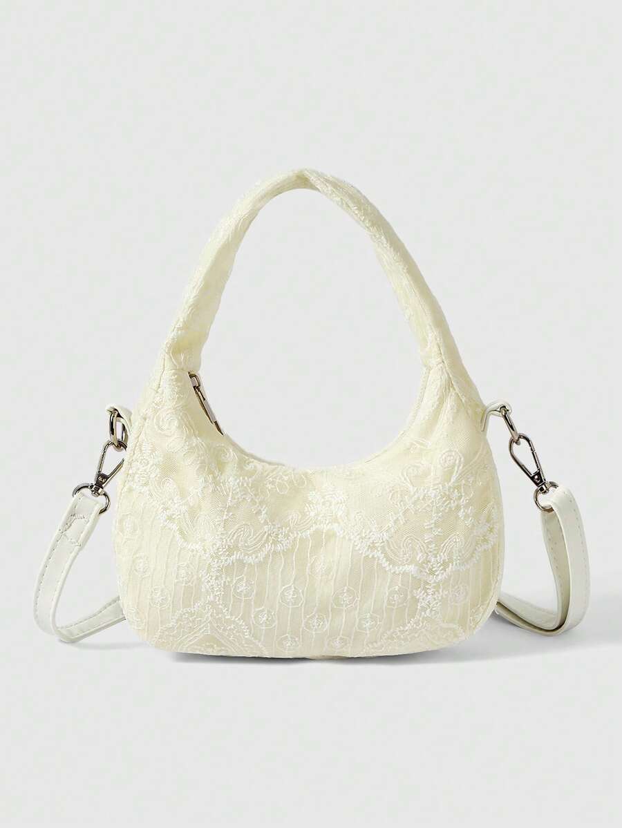 ROMWE Kawaii Bolso de hombro de mujer con estilo de encaje - Beis - Ver 1