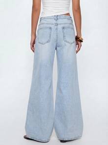 Avantive Quần jeans nữ ống rộng, túi xéo, kiểu dáng thường ngày, chất liệu denim mài, thích hợp mặc hàng ngày. - Rửa trung bình - Xem 2