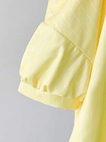 Elladie kids Tween Girl Striped Fashionable Cold Shoulder Top, 2 In 1 Contrast Color Shirt - Yellow - View 4