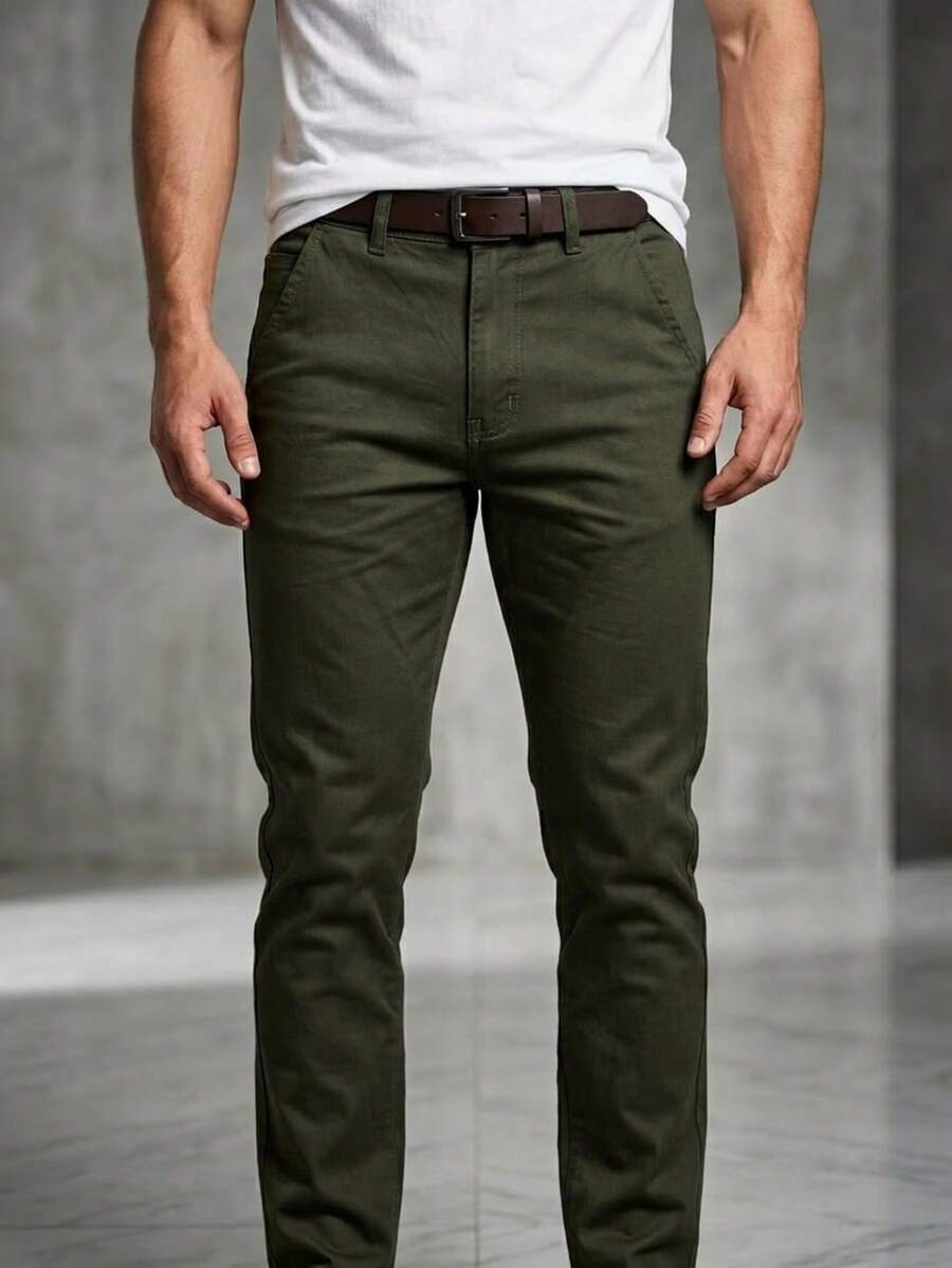 Pantalon de gabardina para hombre - Verde Caza - Ver 1