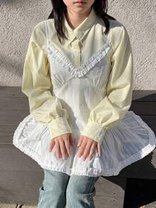 Dazy Kids Atasan Camisole Warna Polos dengan Hem Berkerut untuk Anak Perempuan Remaja Musim Panas - Putih - View 4