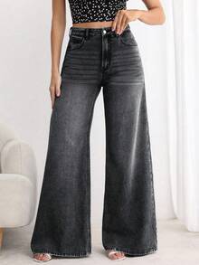 EMERY ROSE Plus Size Women's Vintage Washed Denim Jeans, Spring/Summer Date Night Dark Wash - Dark Grey - View 1