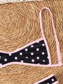 Swim Mod Women's Summer New Polka Dot & Striped Print Reversible Bandeau Bikini, Fashionable Beach Vacation Swimwear - Multicolor - View 4