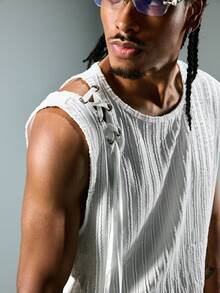 ROMWE MEN Áo tank top nam dây chéo, kiểu dáng thường ngày, thích hợp cho mùa xuân/hè. - trắng - Xem 2