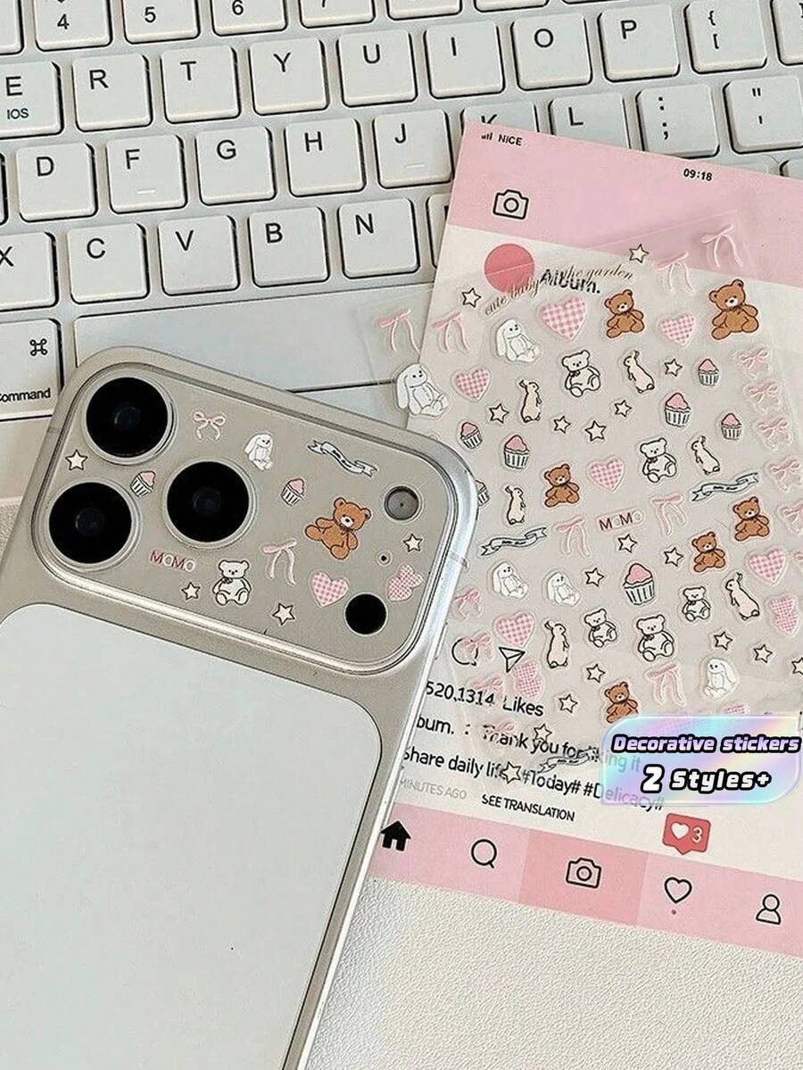 1 Miếng Dán Hình Gấu Dễ Thương Tự Làm, Miếng Dán Màng Bảo Vệ Ống Kính Cho iPhone 11-17 Pro Max, Miếng Dán Trang Trí Móng Tay, Miếng Dán Chống Va Đập & Chống Trầy Xước, Ốp Bảo Vệ Máy Ảnh - Trong sáng - Xem 1