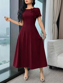 Modelyn Đầm trơn màu trơn thanh lịch dành cho nữ, điểm nhấn là nơ trang trí, thích hợp cho mùa hè. - Màu Đỏ Sâu - Xem 4