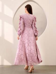 Graceveil Đầm dài màu hồng cổ tròn tay bồng - Hồng - Xem 2