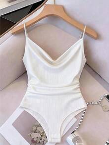 GlowEve Áo liền thân nữ, áo liền thân dệt gân, áo liền thân ôm sát thời trang thường ngày cho nữ, áo liền thân không tay cổ chữ V xếp ly, áo liền thân màu trơn cho nữ, thích hợp mặc hàng ngày. - trắng - Xem 3