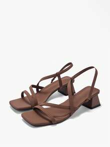 Alvarani Giày cao gót buộc dây màu nâu cho nữ, giày sandal đơn giản, thanh lịch, thời trang thường ngày cho nữ - màu nâu - Xem 7