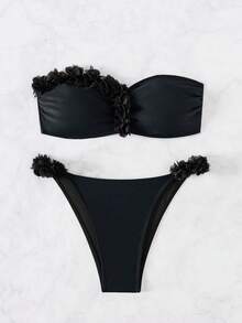 Swim Basics 女士度假沙滩花卉装饰泳装套装 - 黑色 - 查看 5