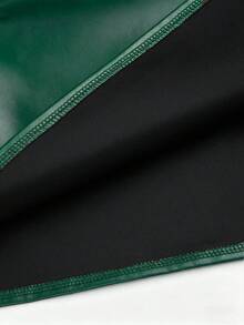 Sweetra Plus Size Slit Pleated PU Mini A-Line Skirt, Bodycon Flattering - Dark Green - View 6