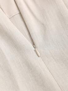 SHEIN PETITE Quần ống rộng tối giản dành cho nữ, thích hợp mặc hàng ngày đi làm. - Màu be - Xem 3