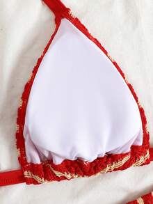 SHEIN Swim Curve 大码女士三件套泳装，条纹挂脖文胸背心式上衣配短裤，性感沙滩度假泳装 - 彩色 - 查看 6