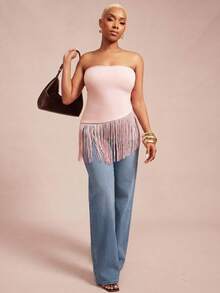 Vixey Quần jeans nữ thường ngày có túi và nút - Rửa nhẹ - Xem 3