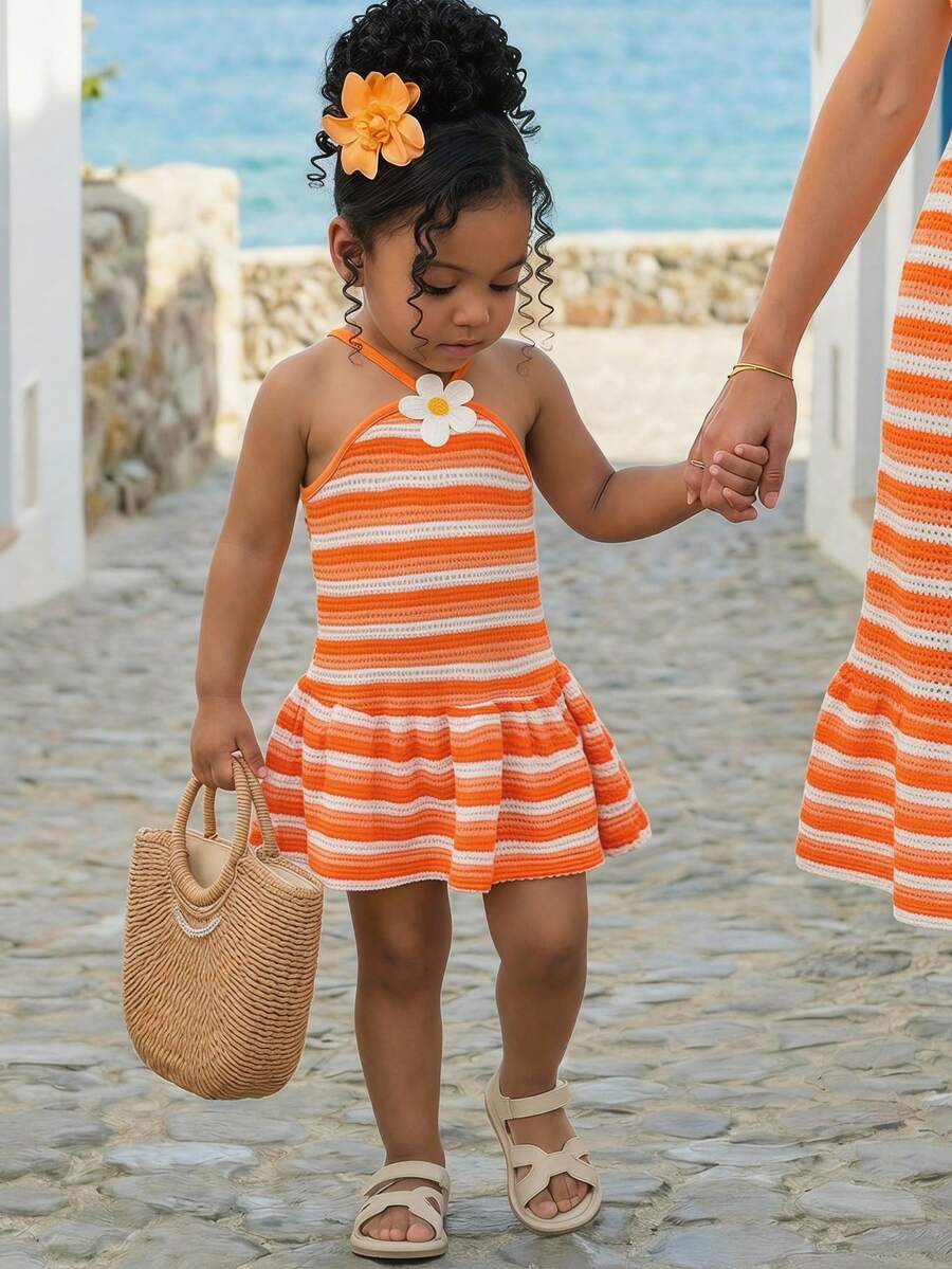 Baby Girls' Summer Striped Spaghetti Strap Dress - Multicolor - View 1