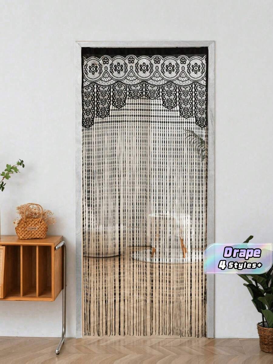 1pc Multi-Color Lace Woven Curtain, Party/Valentine's Day Flower Curtain, Tassel String Curtain - multicolor - View 1