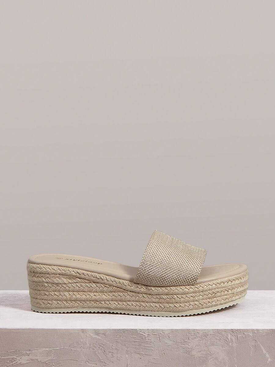 Styleloop Sandali con zeppa in corda intrecciata da donna, stile vacanziero boho chic retrò, outfit da festival di musica country americana occidentale, ideali per vacanze natalizie e viaggi - Kaki 1 - Visualizzare 1