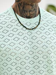 Manfinity CasualCool 男士纯色圆领短袖T恤和短裤套装 - 綠色 - 查看 5