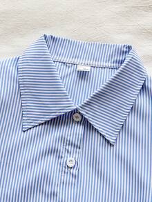 SHEIN Vintaside Kids Áo sơ mi cổ bẻ kẻ sọc hồng trắng kiểu dáng preppy dành cho bé gái tuổi teen, thích hợp cho các hoạt động thường ngày, đi học, gặp gỡ bạn bè, dự tiệc, và cả ngày Valentine. - Nhiều màu - Xem 5