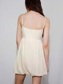MOTF PREMIUM RESORT PRINTED FAUX LINEN SPAGHETTI STRAP MID-LENGTH DRESS, SPRING/SUMMER - Apricot - View 3