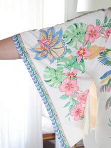 Pretty and Ole 大尺碼女款休閒碎花印花不對稱領口迷你洋裝，適合夏季度假優雅穿搭 - 彩色 - 查看 4