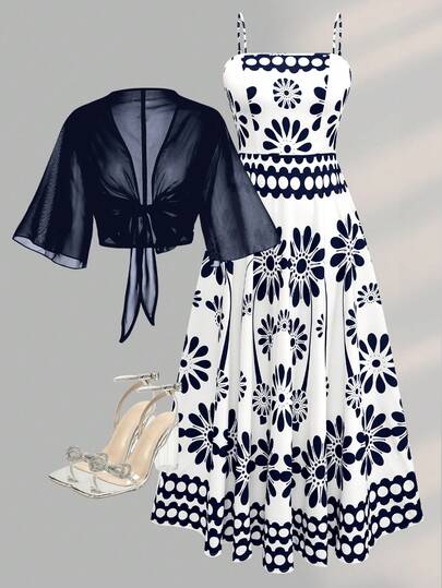 Franclia Plus Size Women's Fashion Summer Floral Chiffon Dress & Jacket Elegant 2-Piece Set