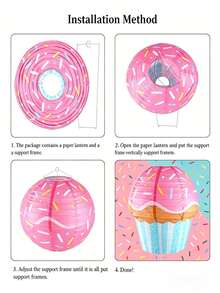 Joivida 1Pc Sprinkle Print Paper Lantern, Donut & Cupcake Themed Party Lantern, 12" (30cm) Foldable Paper Lamp For Birthday & Baby Shower, (Pink/White/Blue/Brown), Lightweight & Reusable, Easy To Assemble & Hang, Perfect For Dessert Themed Parties, Ice Cream Celebrations & Kids' Room Decor, Adds Cheerful Vibe To Any Party, Great For Party Supplies, Ceiling Decor & Festive Backdrop - multicolor - View 7