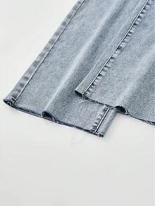 Quần jeans ống rộng dáng rộng, chất liệu denim mài, thích hợp cho bé gái tuổi teen. - Màu xanh lam - Xem 7