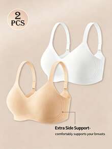 SHEIN 2pcs/Set Plus Size Seamless Jelly Stripe Soft Support Wireless Bra, Gather & Lift Bust, Reduce Side Bulge - Multicolor - View 5