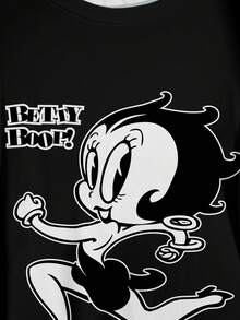 Betty Boop x SHEIN 大码女式休闲圆领T恤 - 白色 - 查看 5