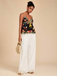 Travachic Frida Kahlo X SHEIN Áo hai dây dáng chữ A in hoa phong cách Bohemian Beach Resort, hợp tác cùng thương hiệu Woven Frida Collaboration, thích hợp cho các buổi đi chơi, phong cách đường phố, trang phục sân bay, thanh lịch. - Nhiều màu - Xem 3
