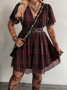 Whyspr Plus Size Spring/Summer Punk Style Plaid Dress - Multicolor - View 6