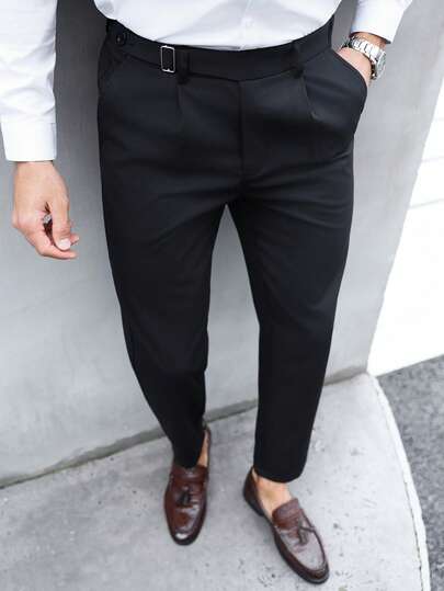 Manfinity Bizformal Men's Black Woven Twill Formal Business Suit Pants