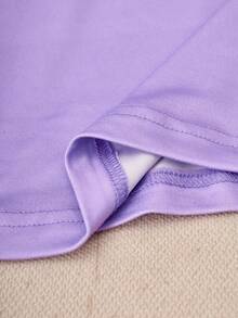 SHEIN 2pcs/Set Girls' Purple T-Shirt Top & Striped Floral Print Straight Pants,Summer Cute Family Matching Minimalist Loose Fit Comfortable Daily Wear - Purple - View 5