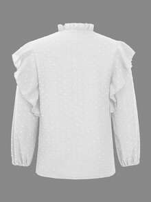 SHEIN Holidaya Women Blouses Kontras Lace Ruffle Plain Casual - Putih - View 9