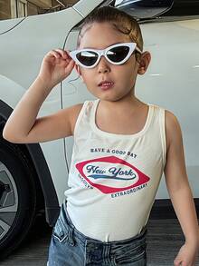 DAZY Áo tank top không tay in chữ cho bé gái (size nhỏ) mùa hè - trắng - Xem 5
