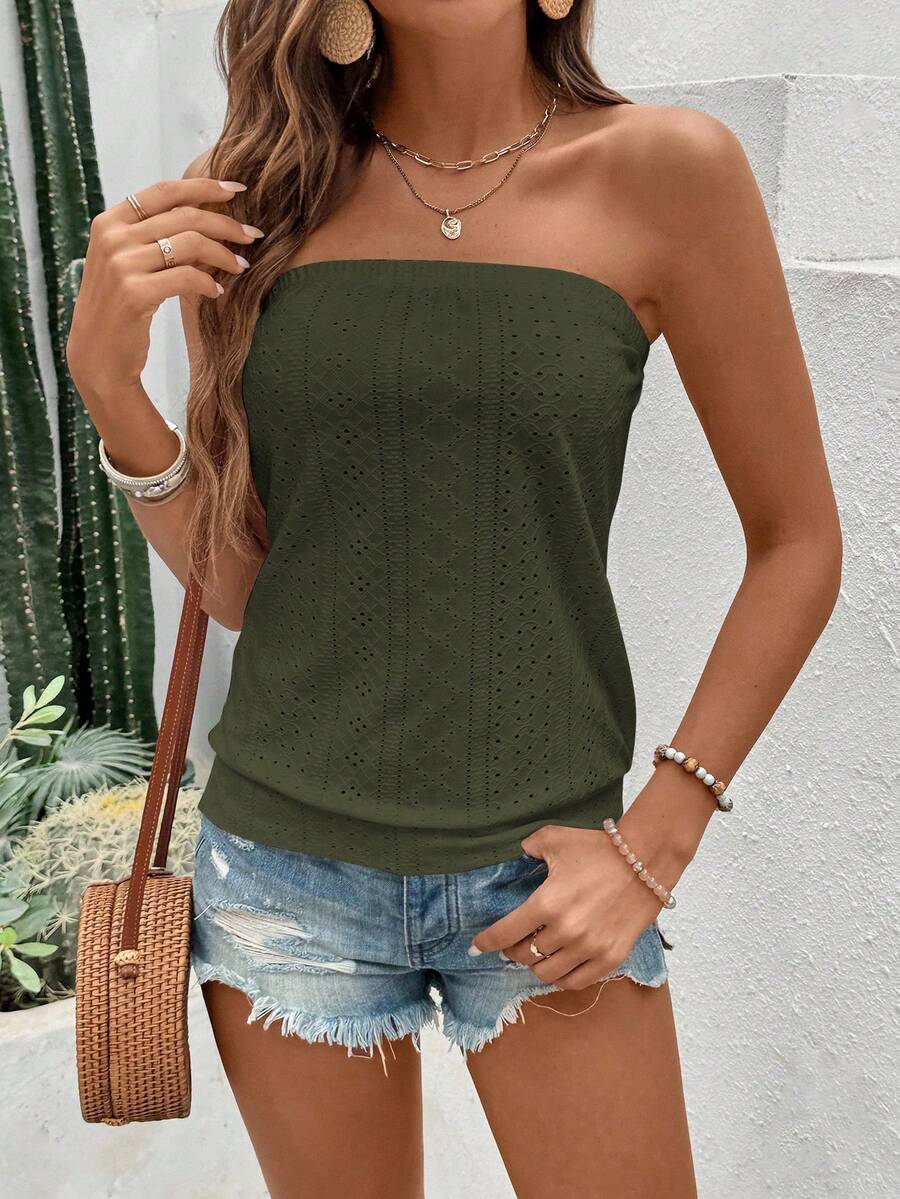 Breezaya Women's Solid Color Casual Versatile Daily Wear Tube Top - Army Green - View 1