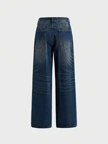AXEPEAK Quần jeans nam ống rộng dáng suông, đa năng, có túi. - Màu xanh lam - Xem 2