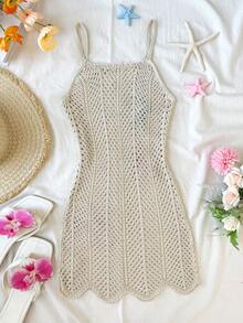 SHEIN Đầm hè không tay khoét hình sao biển cho bé gái tuổi teen kèm áo khoác ngoài. - Màu be - Xem 2