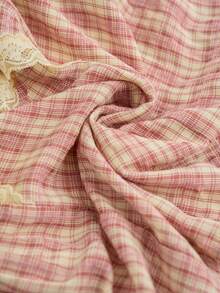 SoleilVie Blusa con cuello cuadrado, abotonada, con parches de encaje floral y mangas con volantes - Rosa Pálido - Ver 9