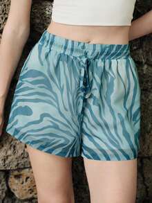 Aveloria Modichic Quần short kiểu dáng châu Âu và Mỹ mùa xuân/hè mới, chất liệu chiffon in kỹ thuật số, đa năng, cạp chun, thanh lịch, cổ điển, quần short họa tiết ngựa vằn xanh, quần short cạp chun có dây rút, quần short nữ dáng rộng, quần đi biển mùa hè, quần short thể thao ngoài trời, chất liệu chiffon nhẹ, quần short họa tiết động vật thời trang. - Nhiều màu - Xem 4